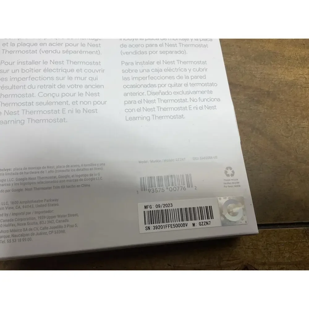 Google Nest Thermostat Trim Kit GZZN7 GA02086-US - Charcoal NEW SEALED